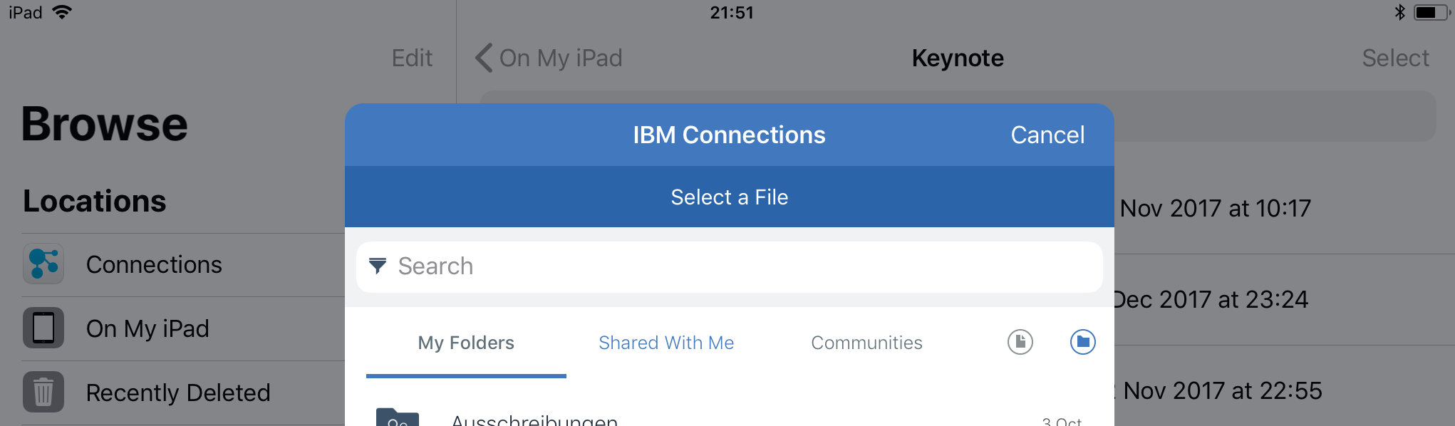 Working with files from Connections on your mobile device